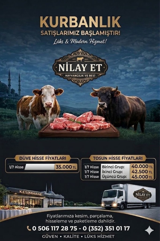 Nilay Çiftliği NİLAY ET kurbanlık broşürü: düve ve tosun hisse fiyatları